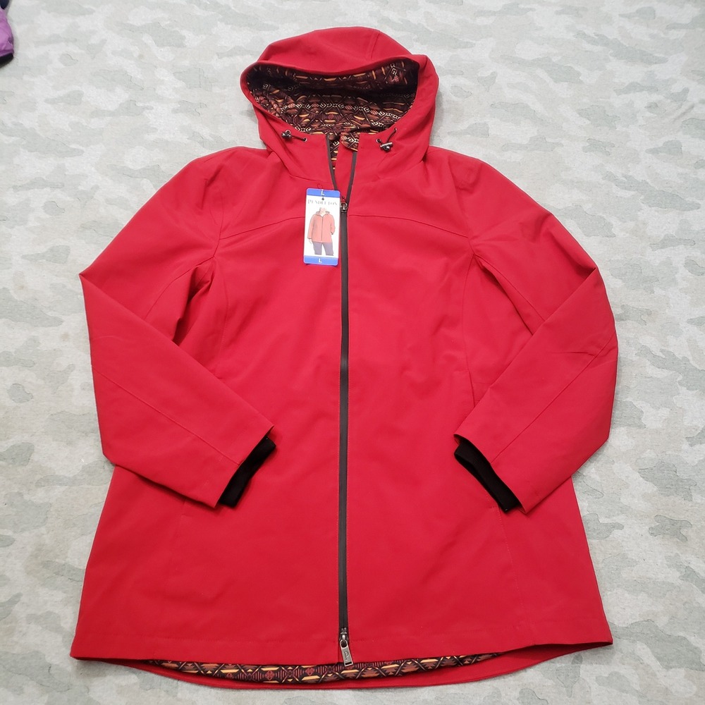 Pendleton Rain Jacket Womens Large Red Full Zip Softshell Hooded Coat NWT